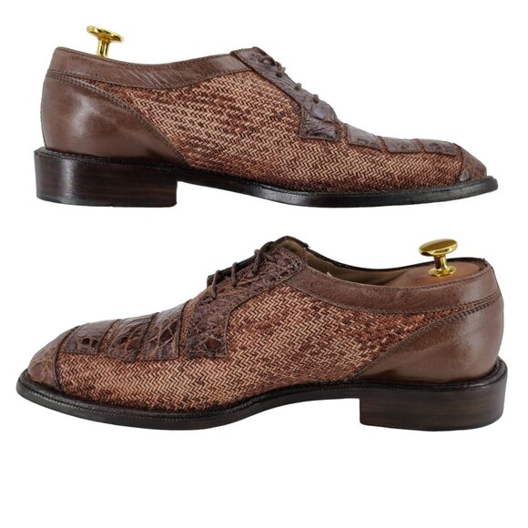 R. Martegani Italy Exotic Alligator and Woven Fabric Brown Dress Shoes Mens 9.5M - Picture 4 of 11